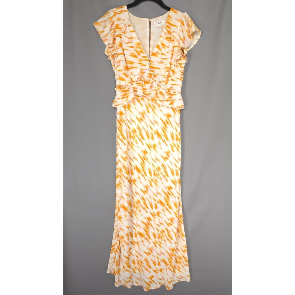 ANTHROPOLOGIE RAHI‎ Women's Midi Dress SMALL Orange Print Cutout Back RCC8397B